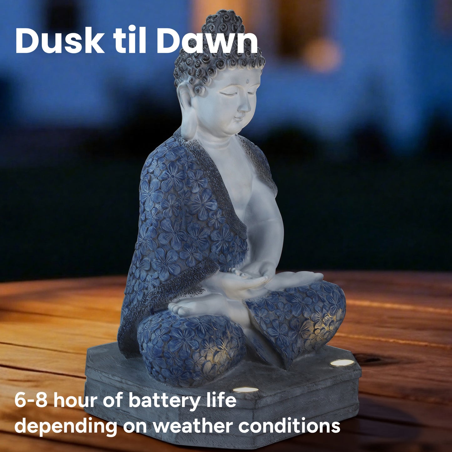 Meditating Buddha Statue with Integrated Solar Base Uplighting