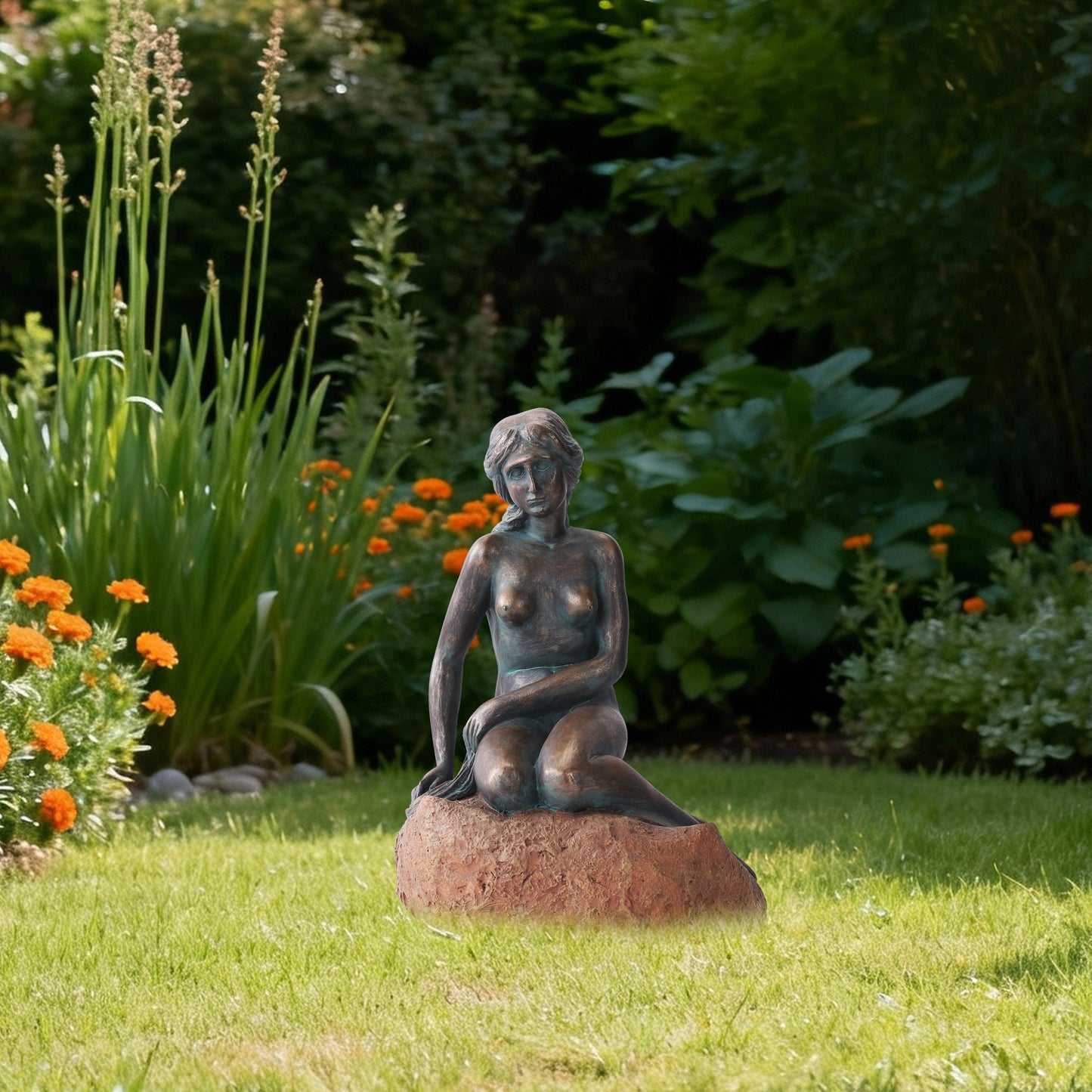 Mermaid Statue with Integrated Solar Spotlight