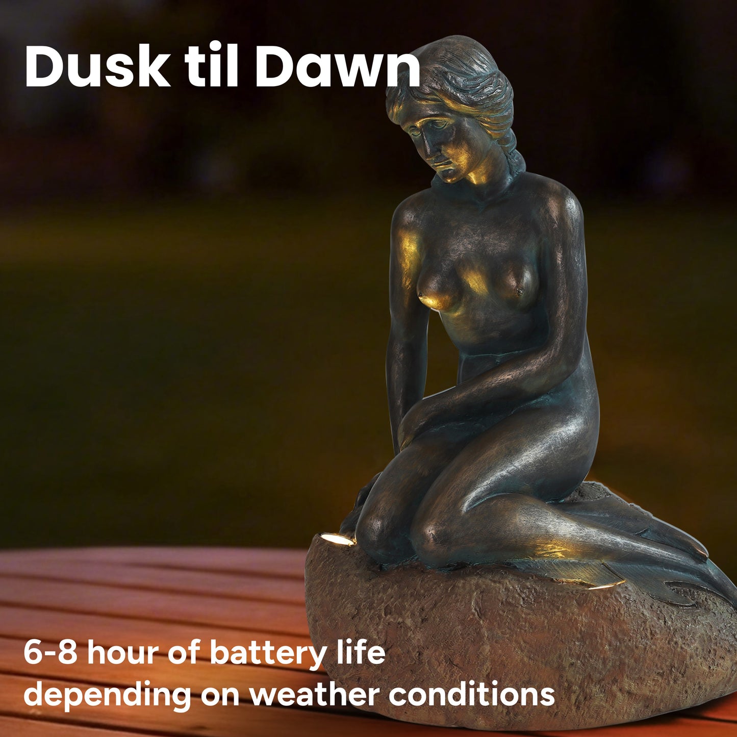 Mermaid Statue with Integrated Solar Spotlight