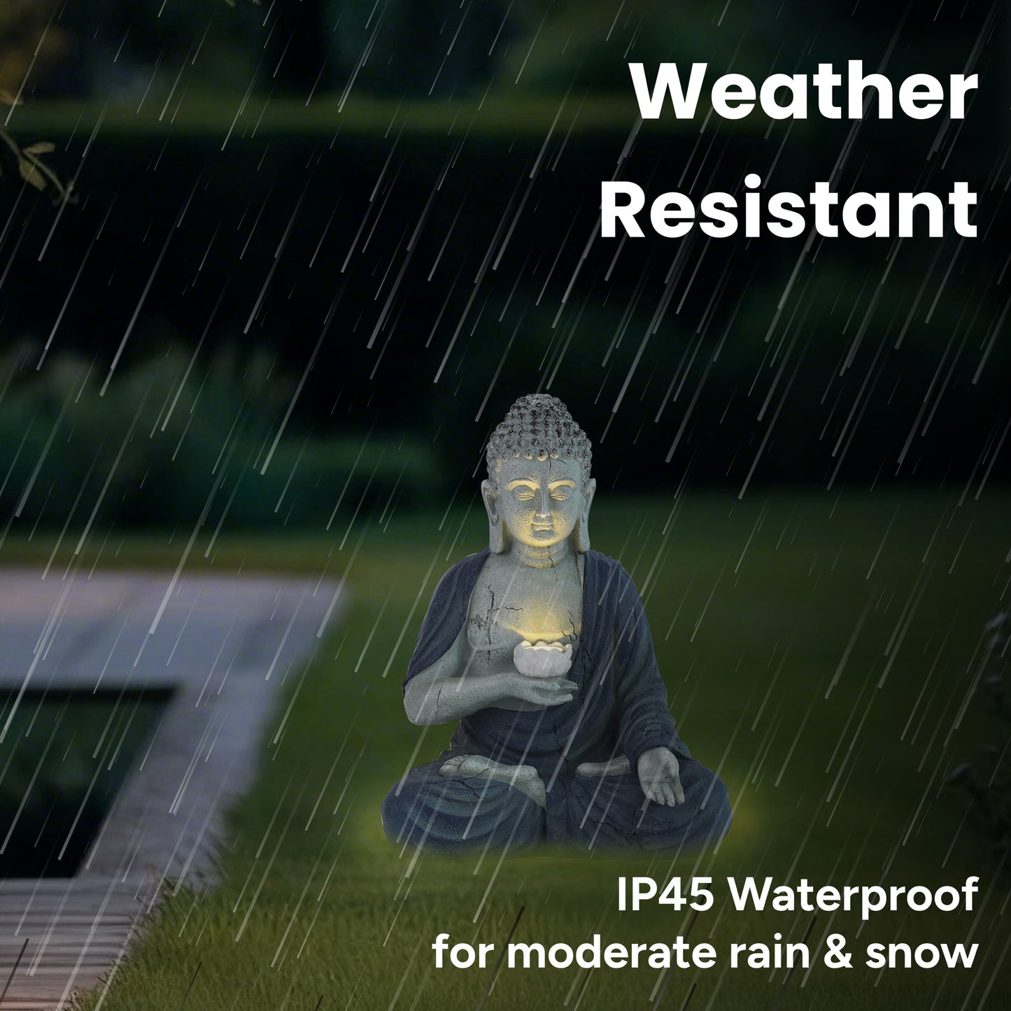 Outdoor Solar Buddha Lotus Garden Statue with Integrated LED Light