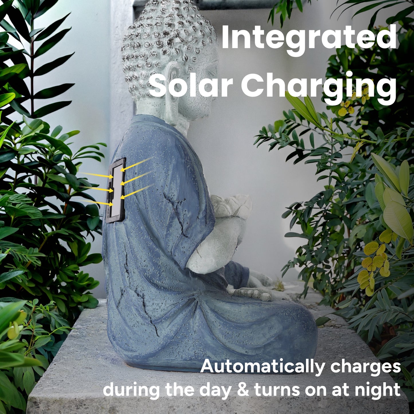 Outdoor Solar Buddha Lotus Garden Statue with Integrated LED Light