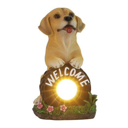 Buddy the Puppy Solar Outdoor Garden Statue with Integrated LED Light