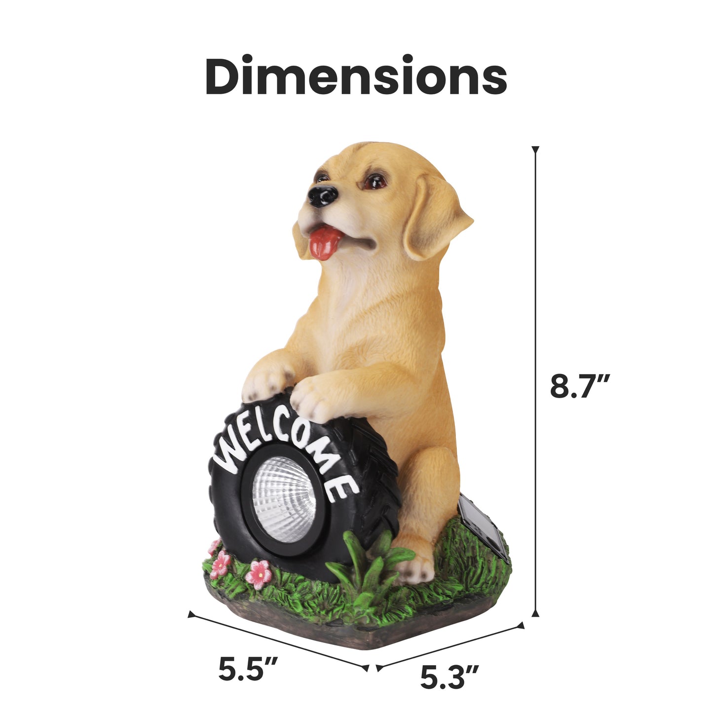 Buddy the Puppy Solar Outdoor Garden Statue with Integrated LED Light