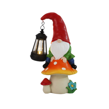 Pip Mushcap Outdoor Solar Gnome Statue with Integrated LED Lantern