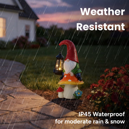 Pip Mushcap Outdoor Solar Gnome Statue with Integrated LED Lantern