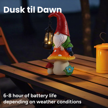 Pip Mushcap Outdoor Solar Gnome Statue with Integrated LED Lantern