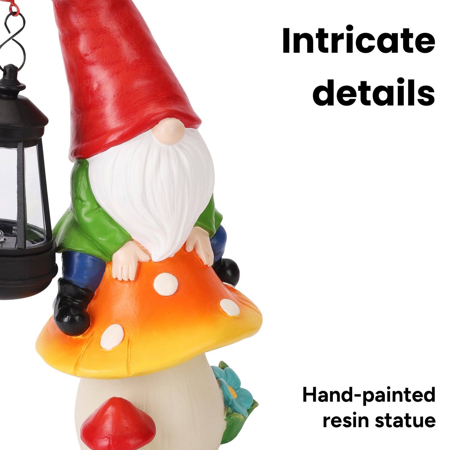 Pip Mushcap Outdoor Solar Gnome Statue with Integrated LED Lantern