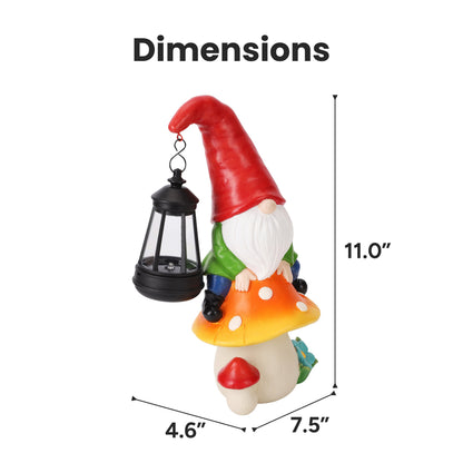 Pip Mushcap Outdoor Solar Gnome Statue with Integrated LED Lantern