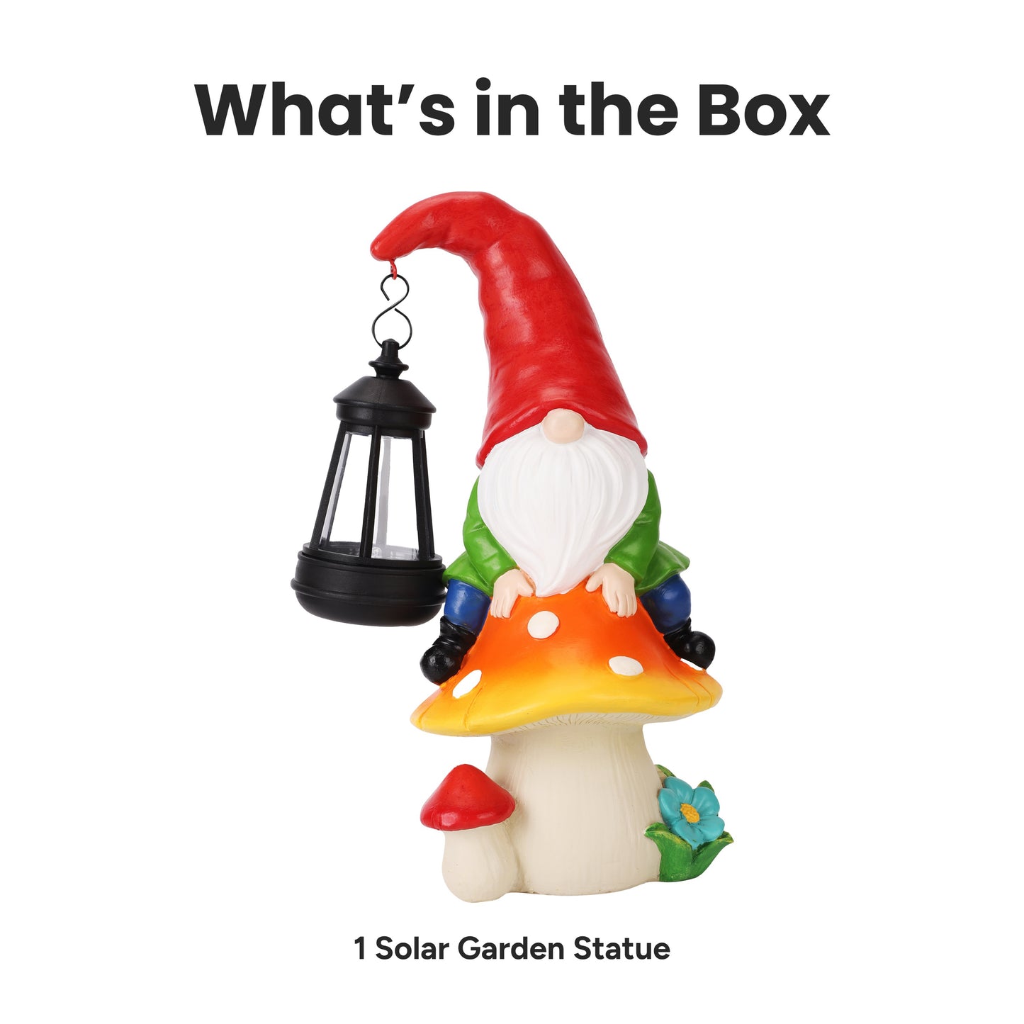 Pip Mushcap Outdoor Solar Gnome Statue with Integrated LED Lantern