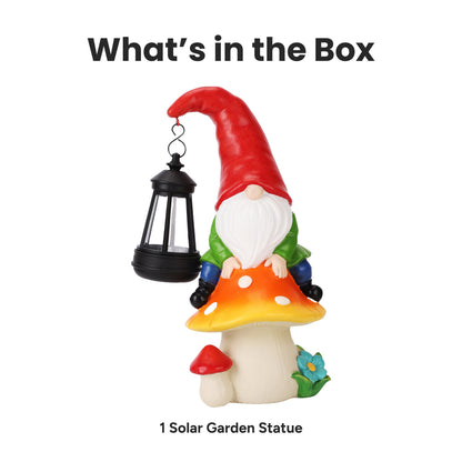 Pip Mushcap Outdoor Solar Gnome Statue with Integrated LED Lantern