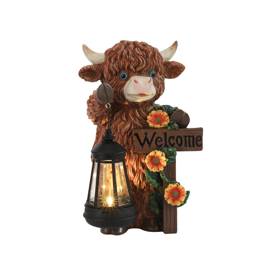 Mandy Moo Outdoor Solar Cow Garden Statue with Integrated LED Lantern