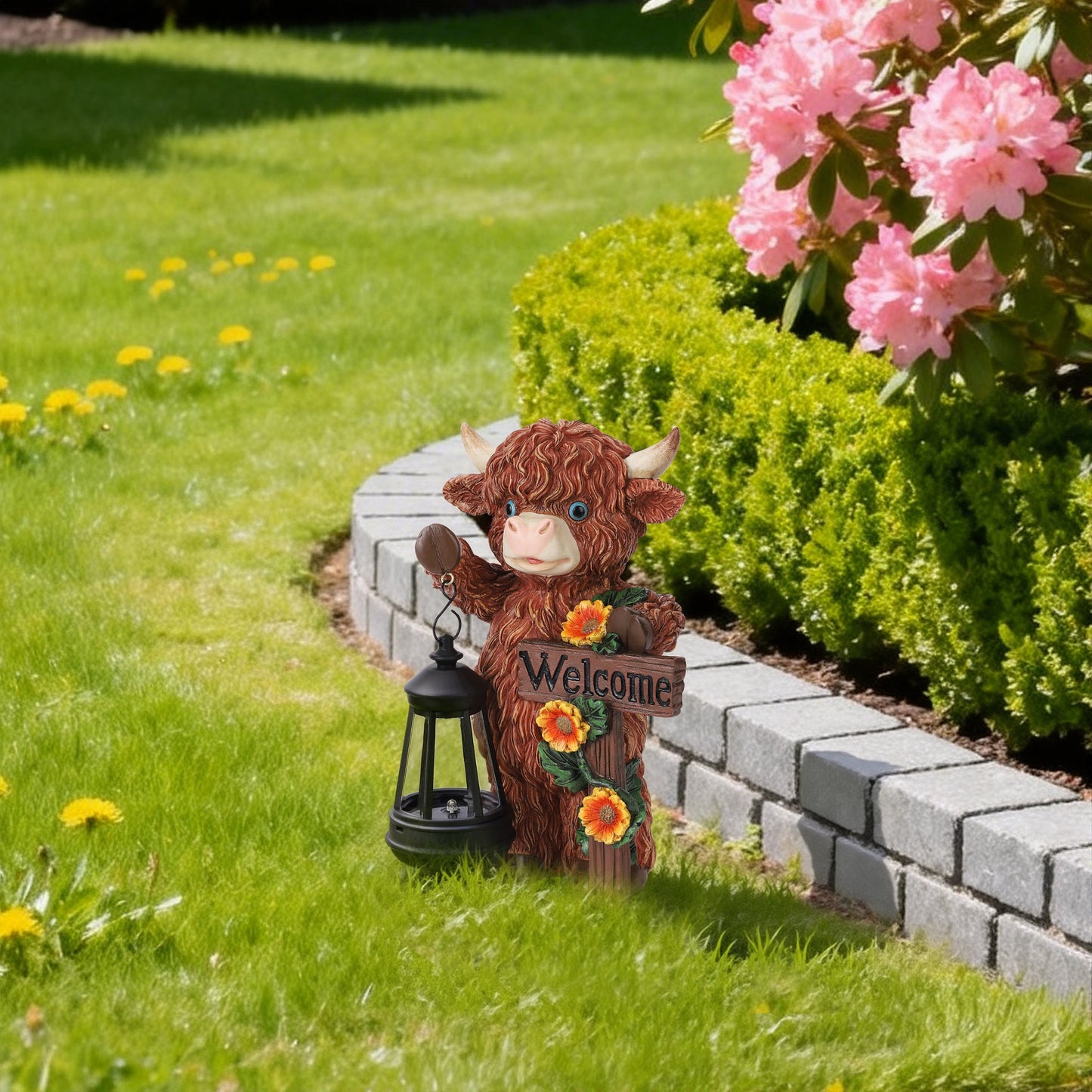 Mandy Moo Outdoor Solar Cow Garden Statue with Integrated LED Lantern