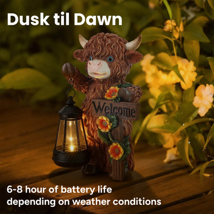 Mandy Moo Outdoor Solar Cow Garden Statue with Integrated LED Lantern