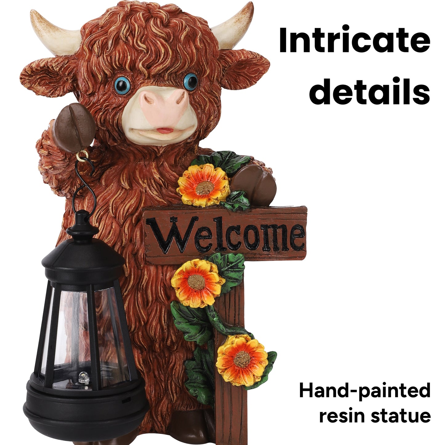 Mandy Moo Outdoor Solar Cow Garden Statue with Integrated LED Lantern