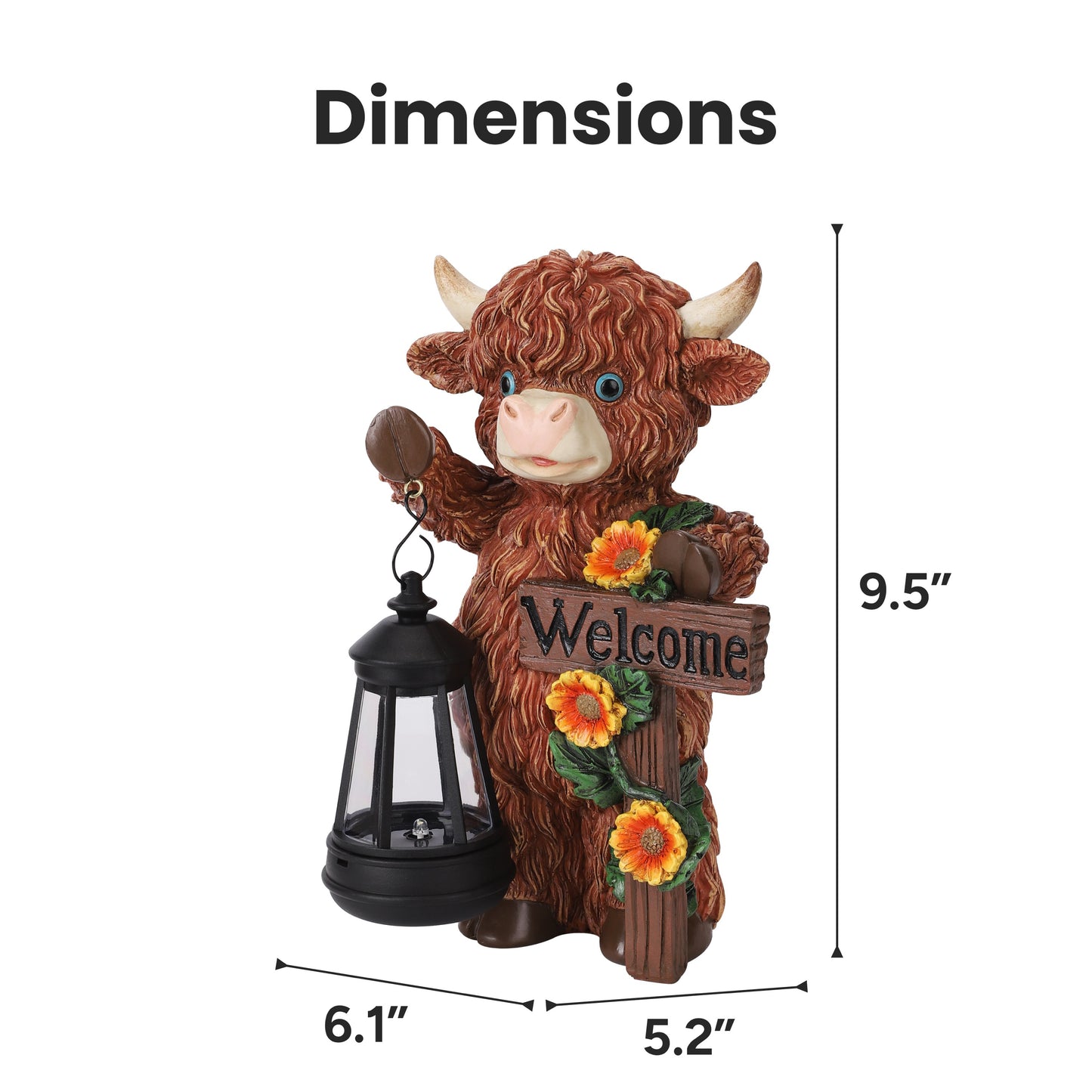 Mandy Moo Outdoor Solar Cow Garden Statue with Integrated LED Lantern