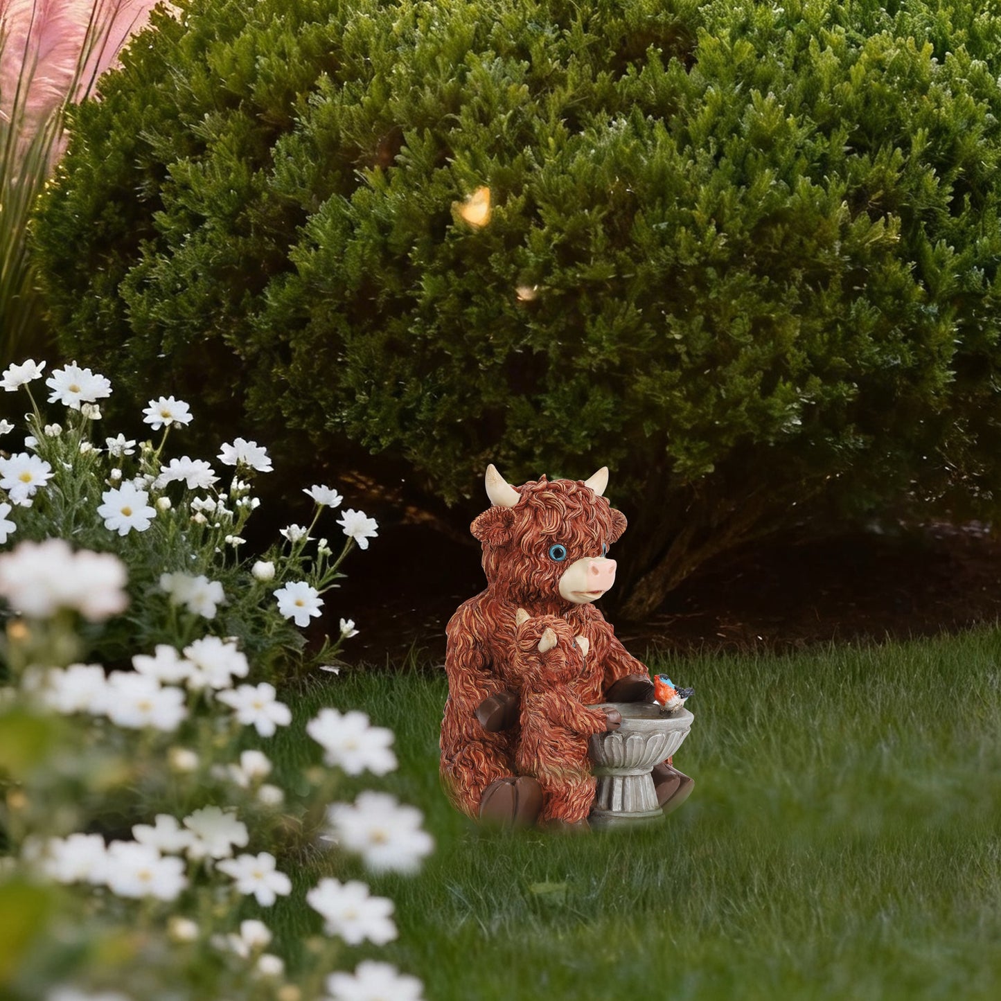 Meadow Mama & Calf Outdoor Solar Garden Statue with Integrated LED Lantern