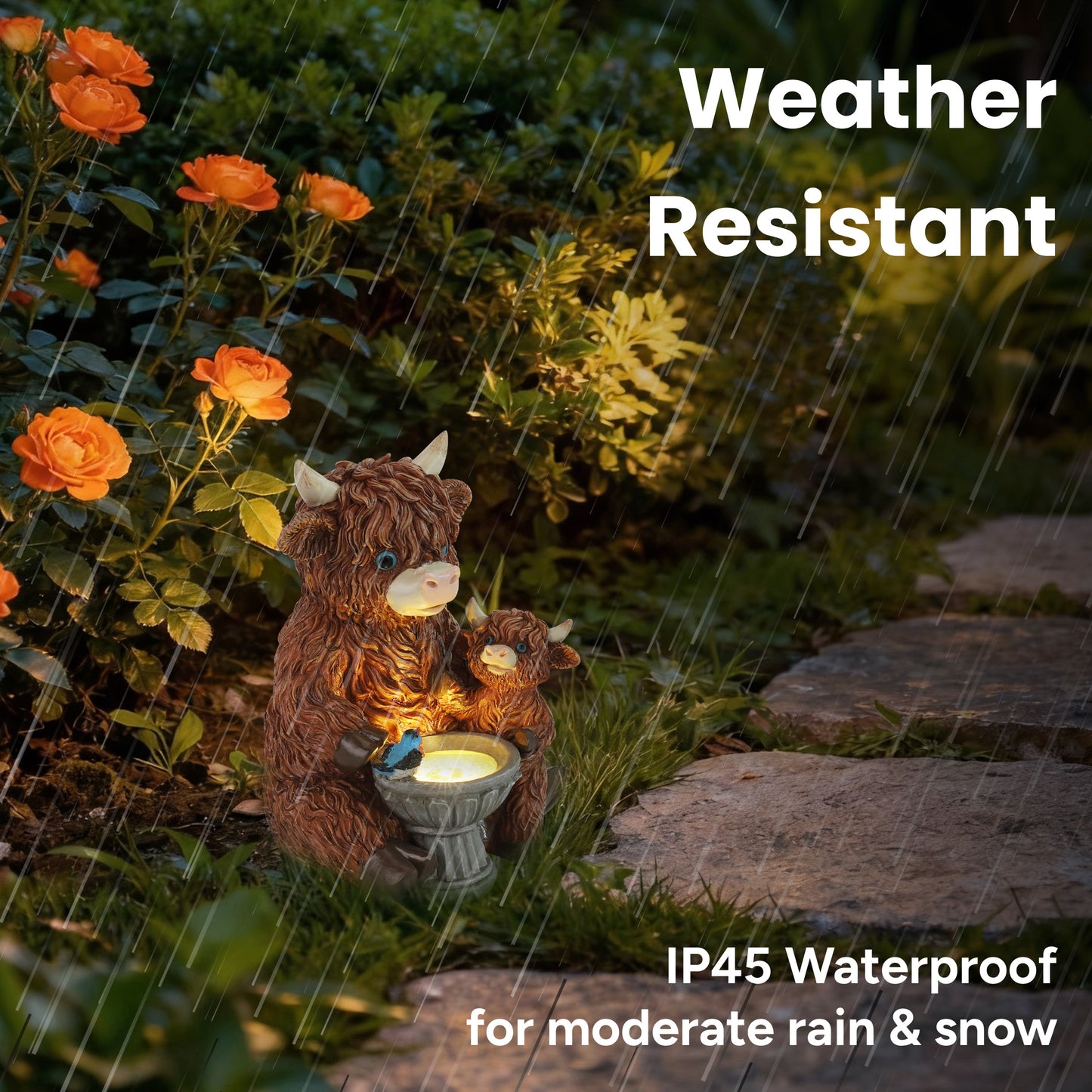 Meadow Mama & Calf Outdoor Solar Garden Statue with Integrated LED Lantern