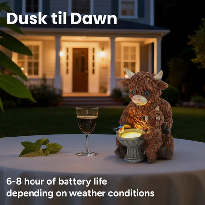 Meadow Mama & Calf Outdoor Solar Garden Statue with Integrated LED Lantern