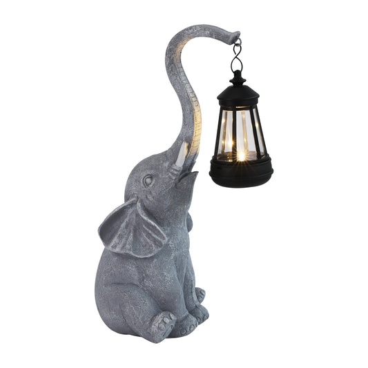 Sunny the Elephant Outdoor Solar Garden Statue with Integrated LED Lantern