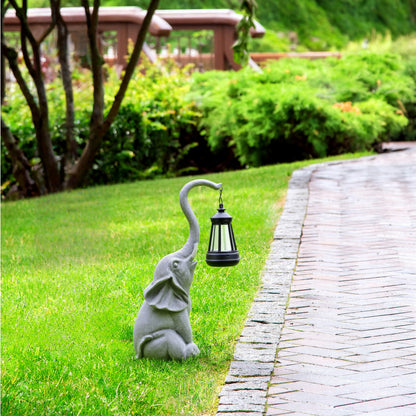 Sunny the Elephant Outdoor Solar Garden Statue with Integrated LED Lantern