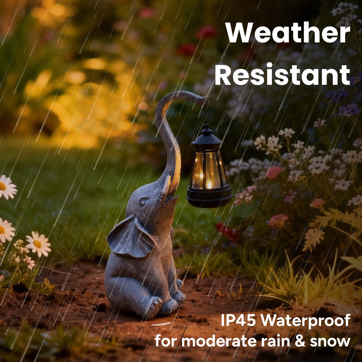 Sunny the Elephant Outdoor Solar Garden Statue with Integrated LED Lantern