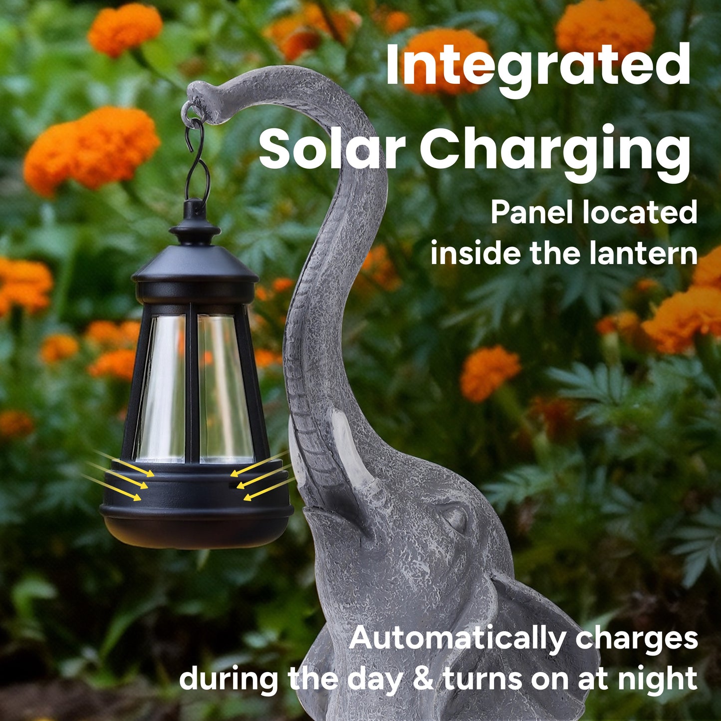 Sunny the Elephant Outdoor Solar Garden Statue with Integrated LED Lantern
