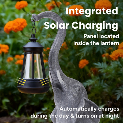 Sunny the Elephant Outdoor Solar Garden Statue with Integrated LED Lantern