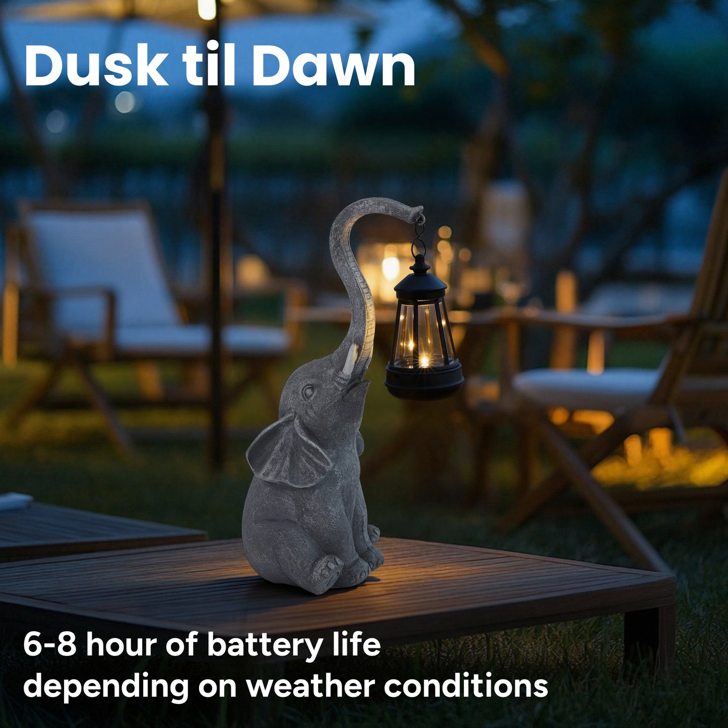Sunny the Elephant Outdoor Solar Garden Statue with Integrated LED Lantern