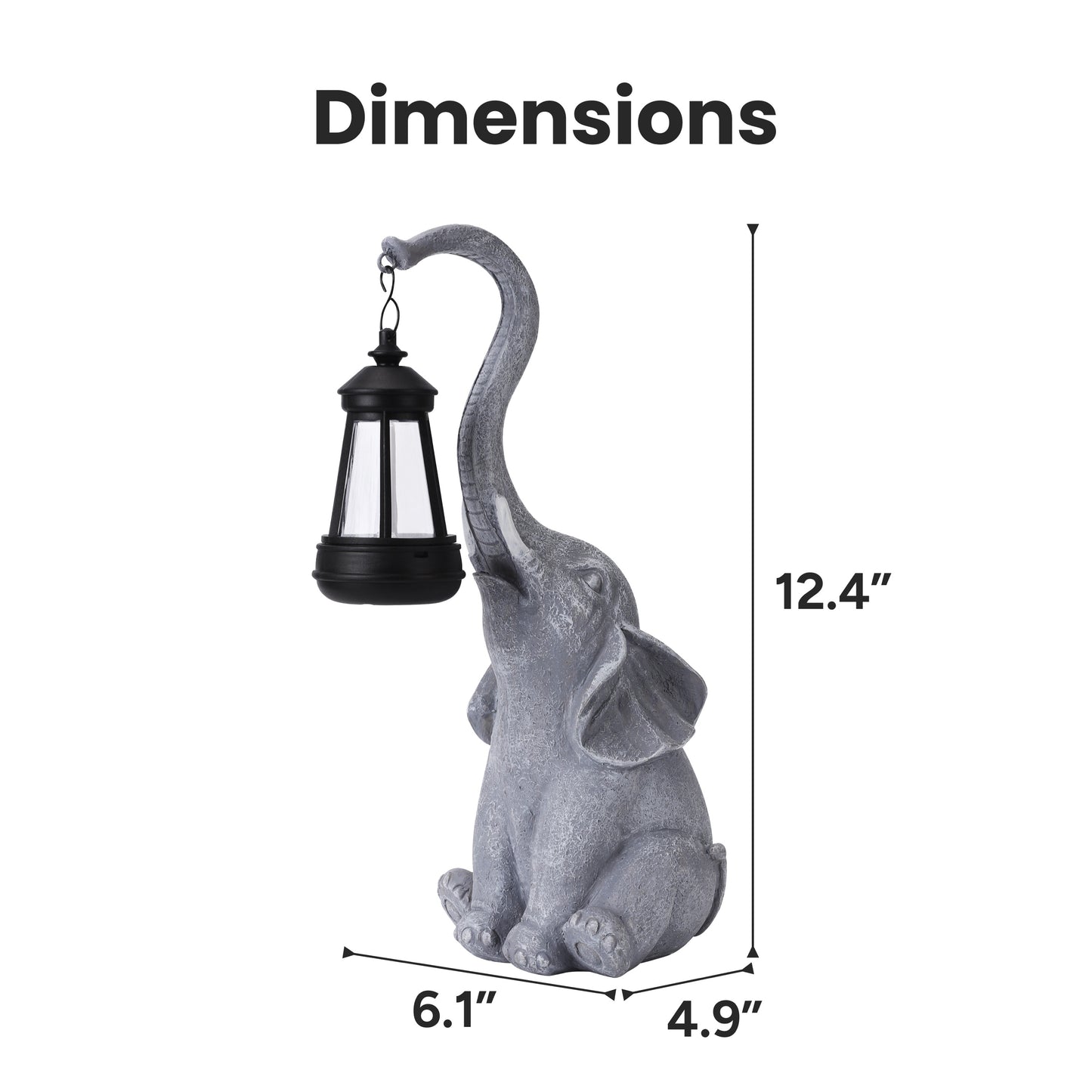 Sunny the Elephant Outdoor Solar Garden Statue with Integrated LED Lantern