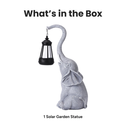 Sunny the Elephant Outdoor Solar Garden Statue with Integrated LED Lantern