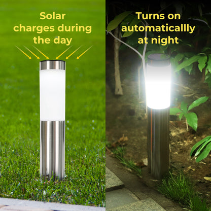 Techko Stainless Steel Outdoor Solar Bollard Path Lights (2-pack)