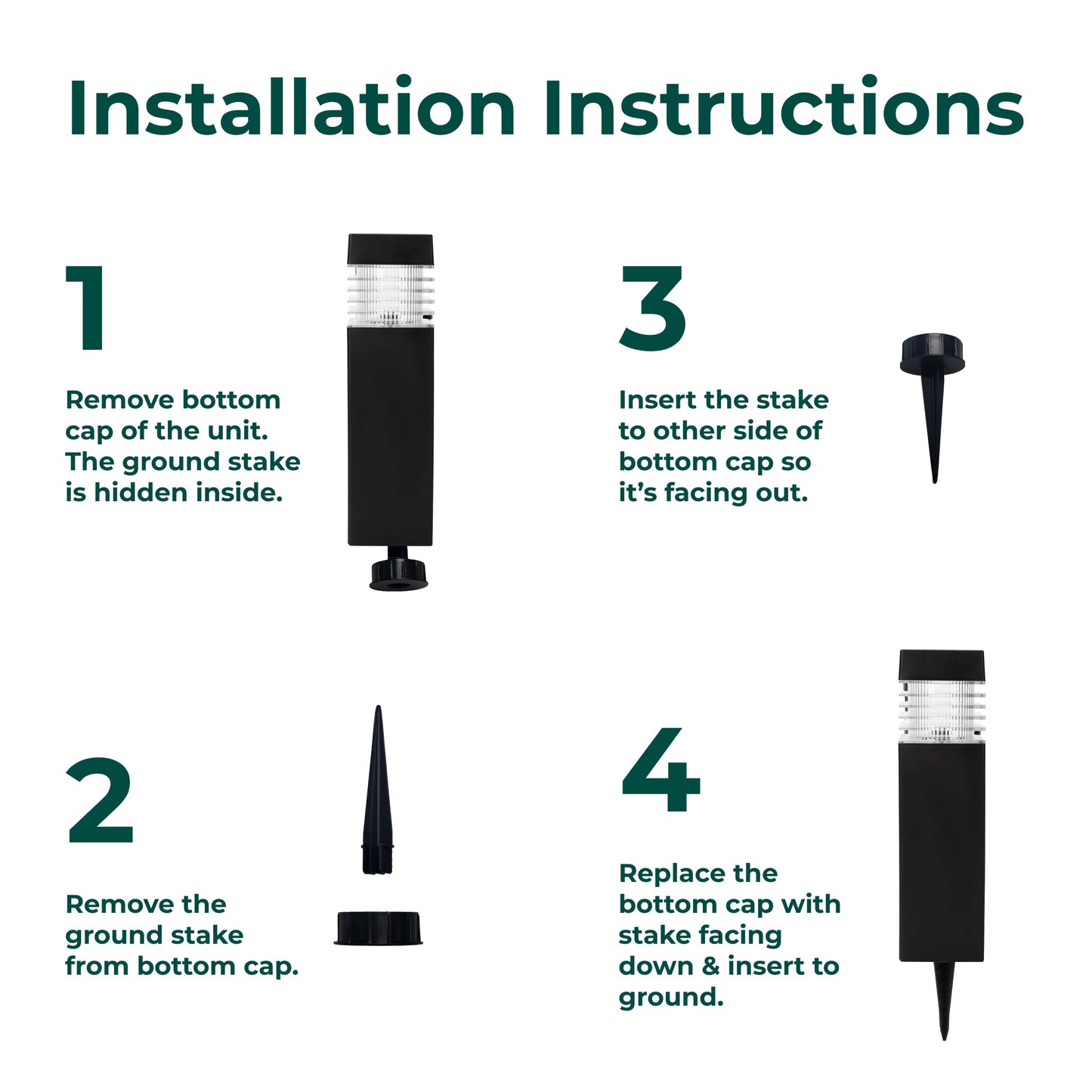 Solar Square Bollard Pathway Lights – Small (4-pack)