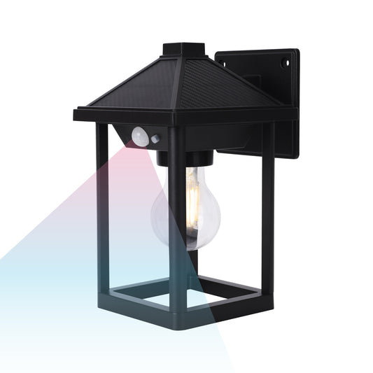 Outdoor Solar Pagoda Aluminum Motion Sensor Wall Sconce with Motion Sensor & Carbon Trim