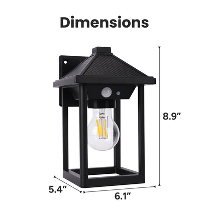 Outdoor Solar Pagoda Aluminum Motion Sensor Wall Sconce with Motion Sensor & Carbon Trim