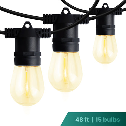 Outdoor Patio 15-Bulb LED String Lights - 48ft