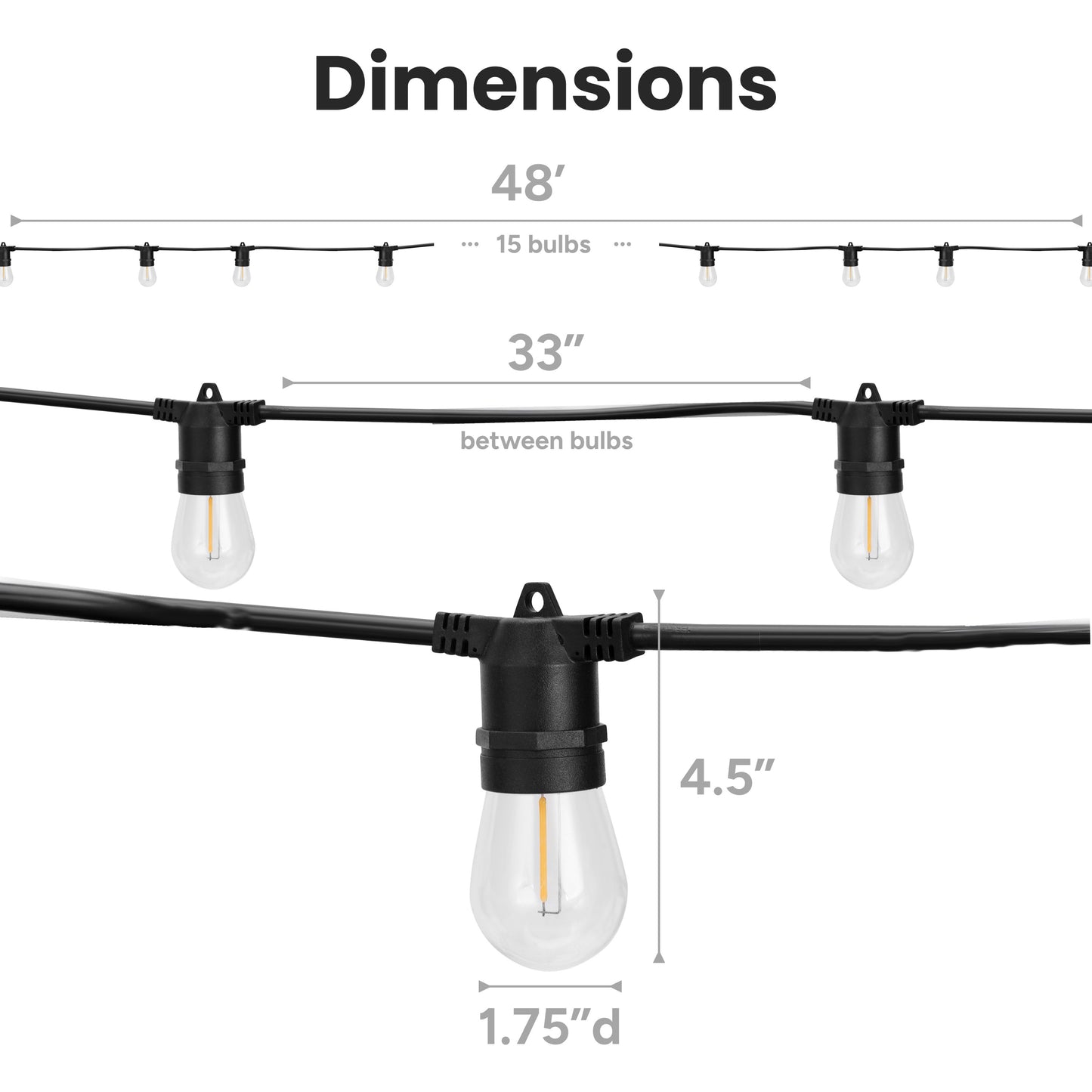 Outdoor Patio 15-Bulb LED String Lights - 48ft