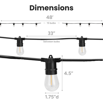 Outdoor Patio 15-Bulb LED String Lights - 48ft