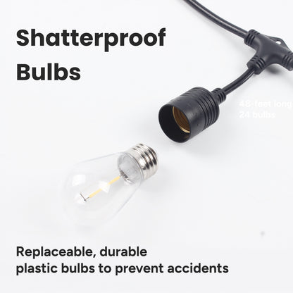 Outdoor Patio 24-Bulb LED String Lights - 48ft