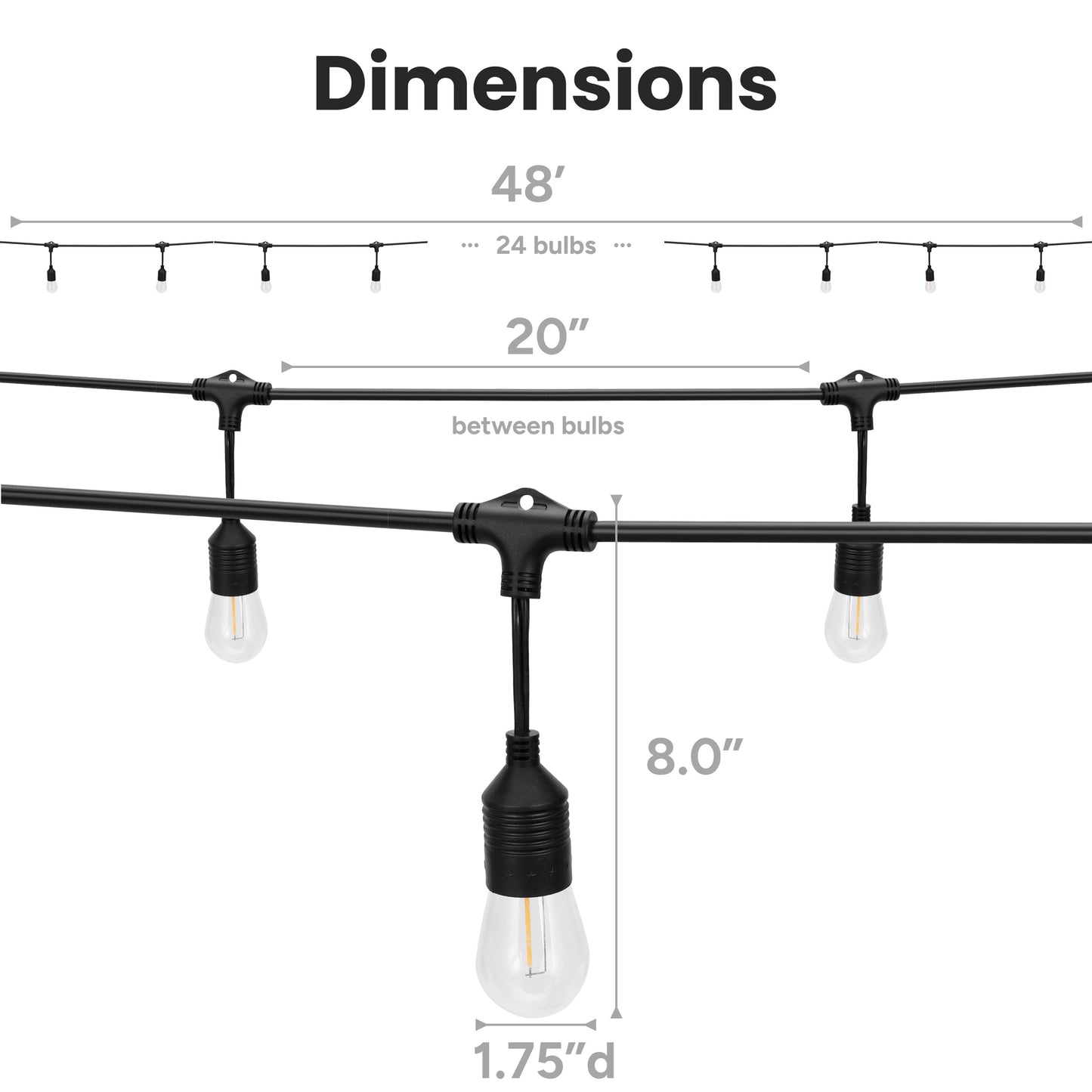Outdoor Patio 24-Bulb LED String Lights - 48ft