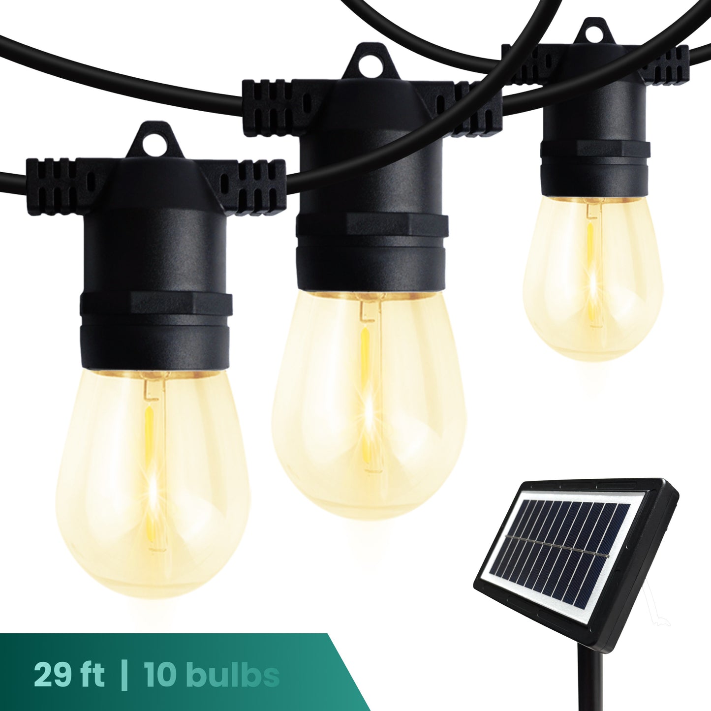 Solar 10-Bulb LED String Lights - 29ft w/ USB Charging