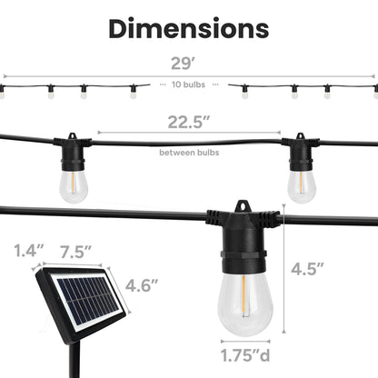 Solar 10-Bulb LED String Lights - 29ft w/ USB Charging