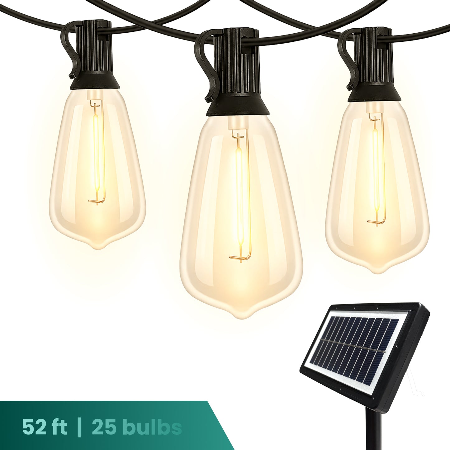 Solar 25-Bulb LED String Lights - 52ft w/ USB Charging