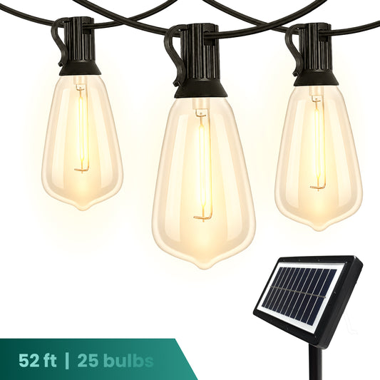 Solar 25-Bulb LED String Lights - 52ft w/ USB Charging