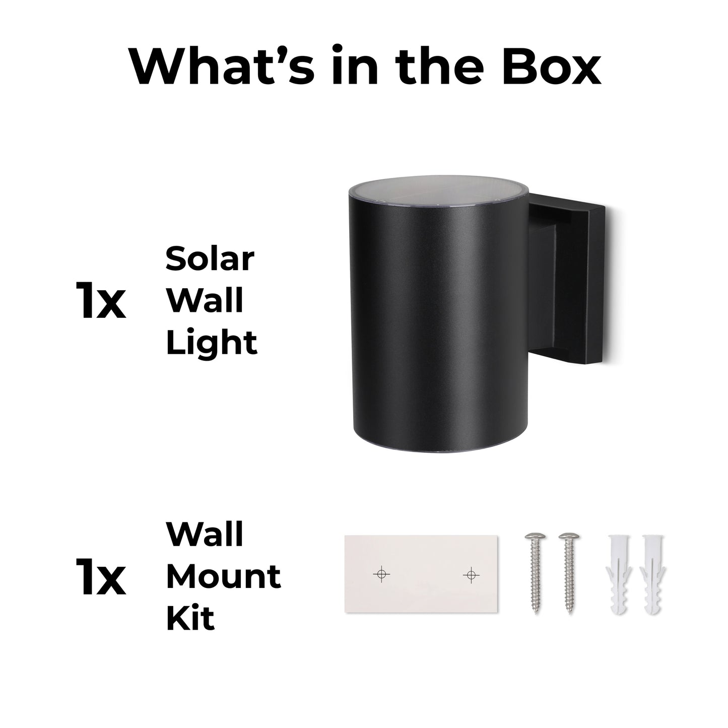 Outdoor Solar Wall Light Cylinder Aluminum Metal Black Sconce, Modern Light Fixture