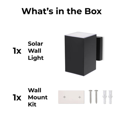 Outdoor Solar Wall Light Square Aluminum Metal Black Sconce, Modern Light Fixture
