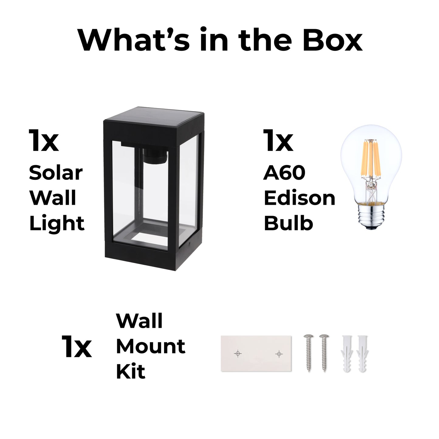 Outdoor Solar Wall Light Edison LED Bulb Aluminum Metal Black Sconce, Modern Light Fixture