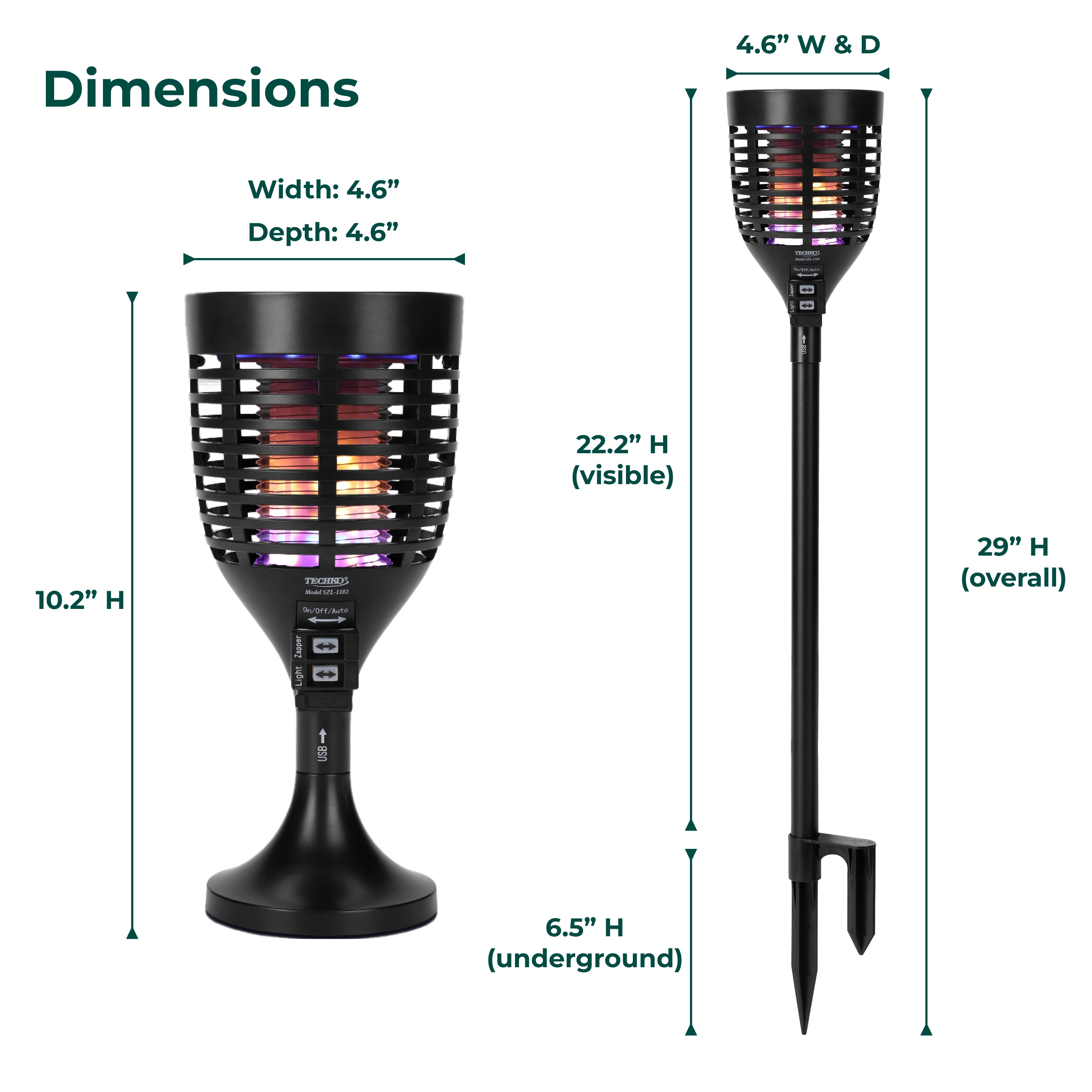 Techko Solar Zapper Torch with 360º Brush | Chemical-free Pest