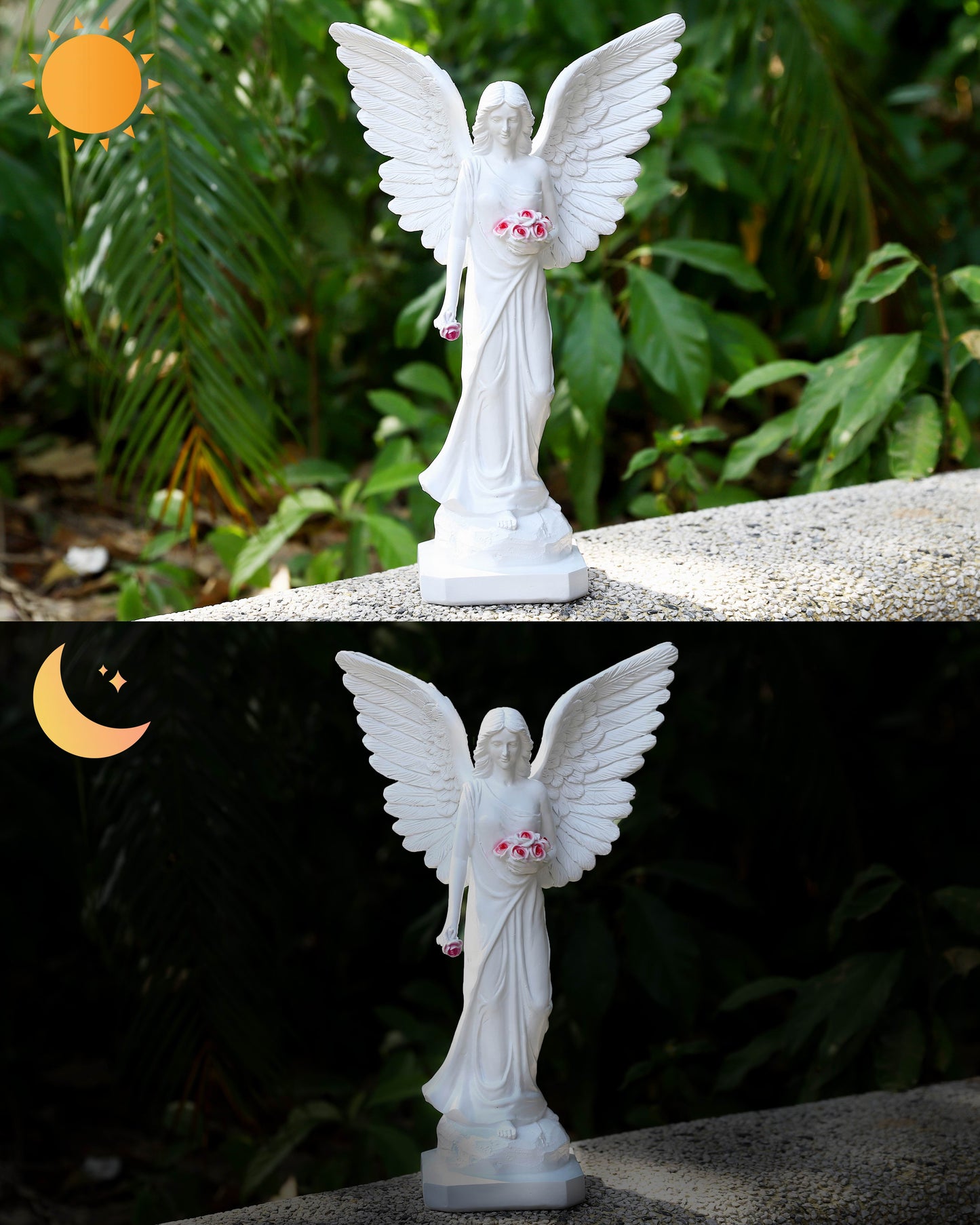 Guardian Angel with High-Power Solar Spotlight (Open Wings)