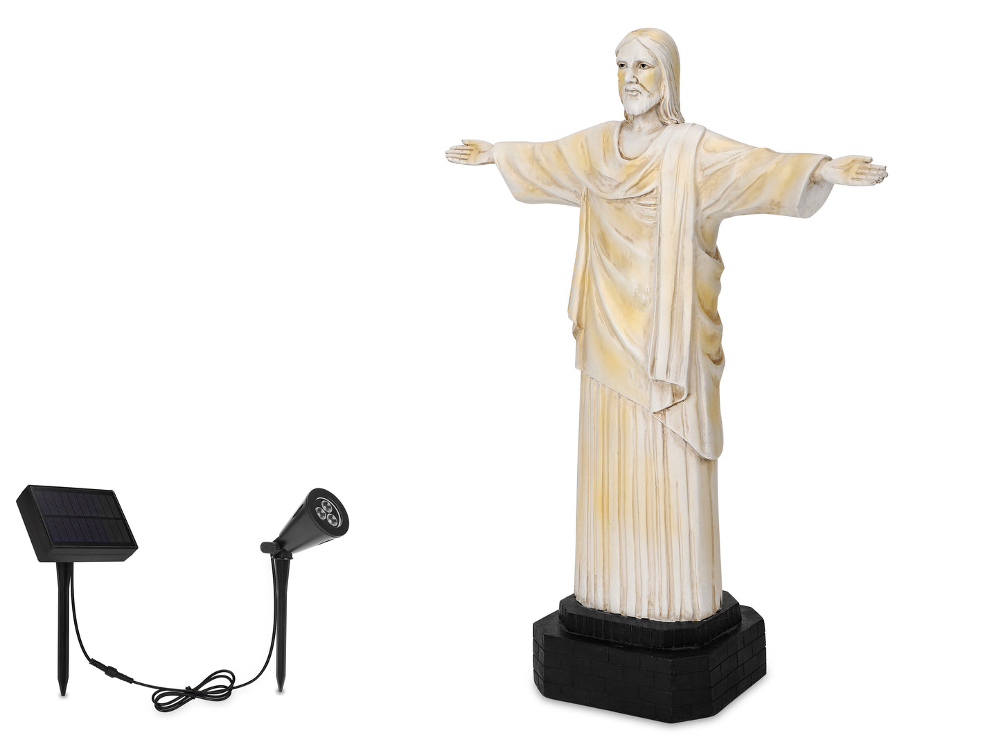 Jesus Statue with High-Power Solar Spotlight