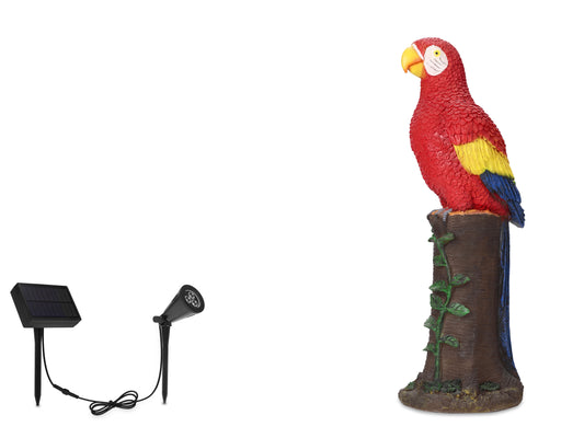 Red Parrot Statue with High-Power Solar Spotlight